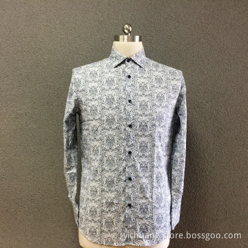 Men's cotton grey printed long sleeves shirt